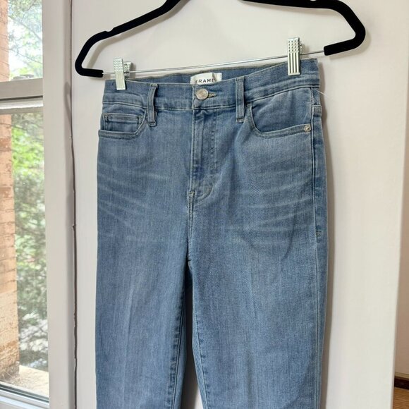 NWT Frame Le Easy Flare Raw Hem Jeans Babitz Blue High Rise Light Wash Denim 26 - Picture 6 of 15